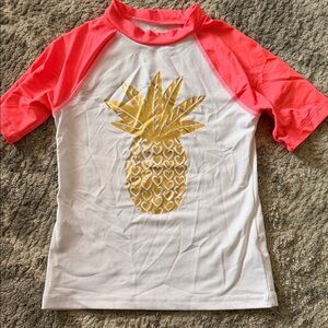 Cat & Jack Pink and White Rash Guard with Gold Pineapple